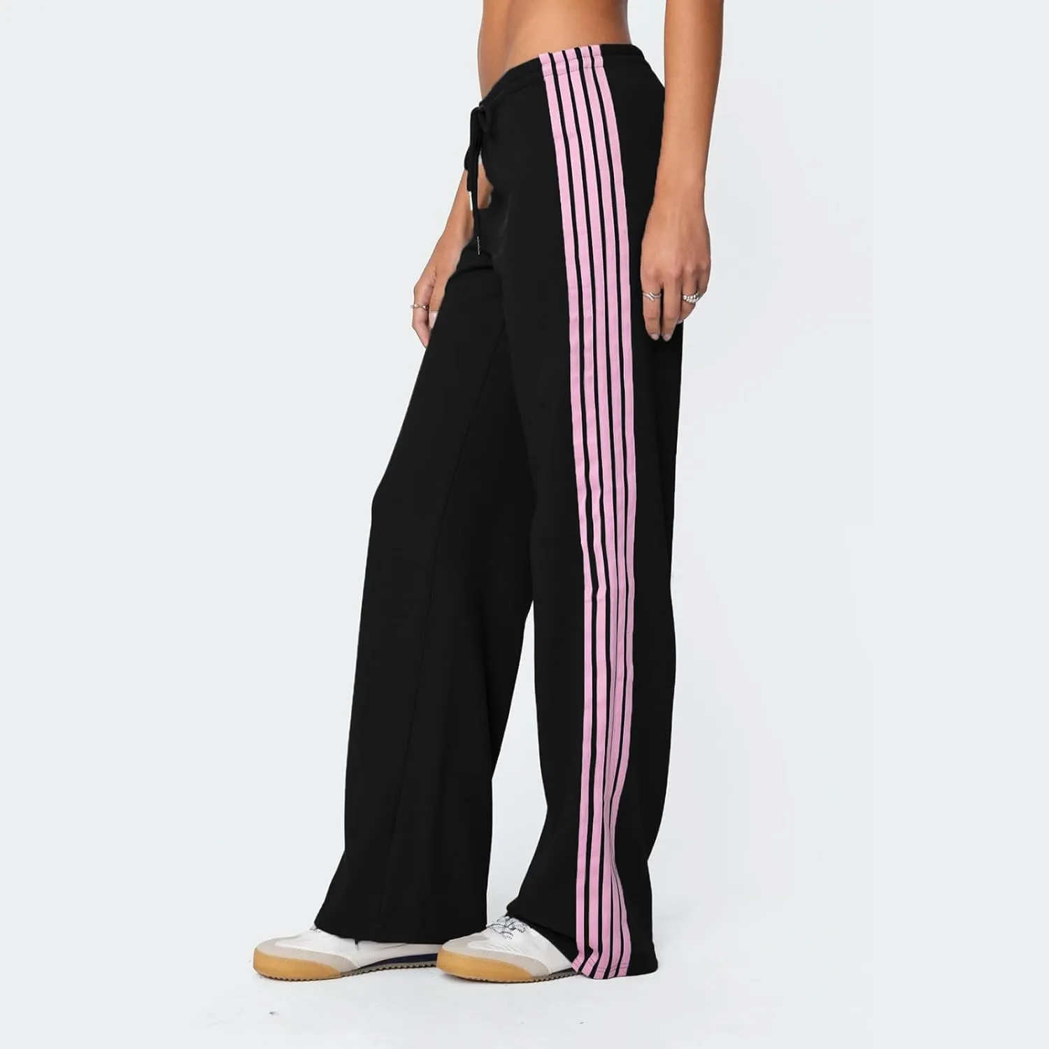 Track Pants Women Baggy Pants Drawstring Waist Striped Wide Leg Cargo Trousers Loose Parachute Y2k Sweatpants