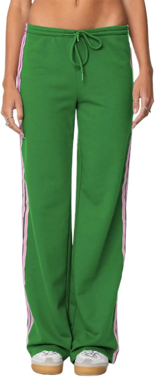 Track Pants Women Baggy Pants Drawstring Waist Striped Wide Leg Cargo Trousers Loose Parachute Y2k Sweatpants