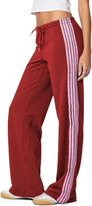 Track Pants Women Baggy Pants Drawstring Waist Striped Wide Leg Cargo Trousers Loose Parachute Y2k Sweatpants