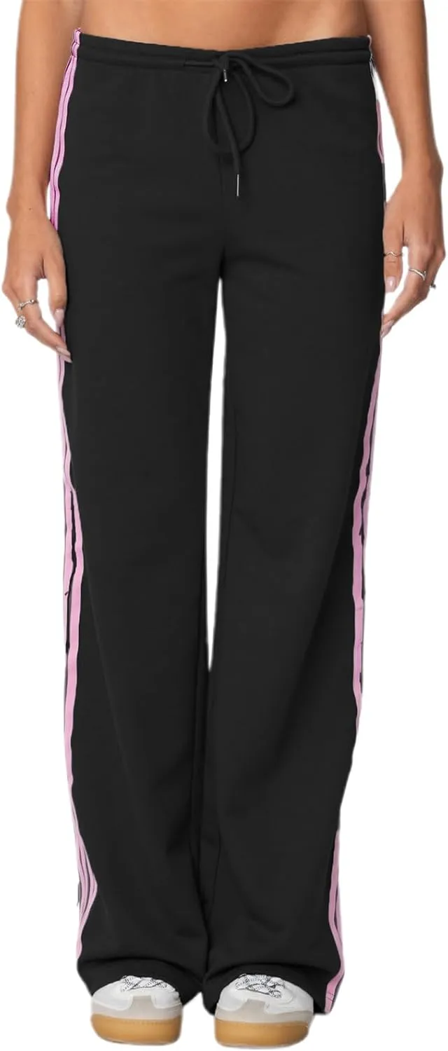 Track Pants Women Baggy Pants Drawstring Waist Striped Wide Leg Cargo Trousers Loose Parachute Y2k Sweatpants