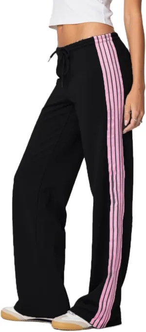 Track Pants Women Baggy Pants Drawstring Waist Striped Wide Leg Cargo Trousers Loose Parachute Y2k Sweatpants