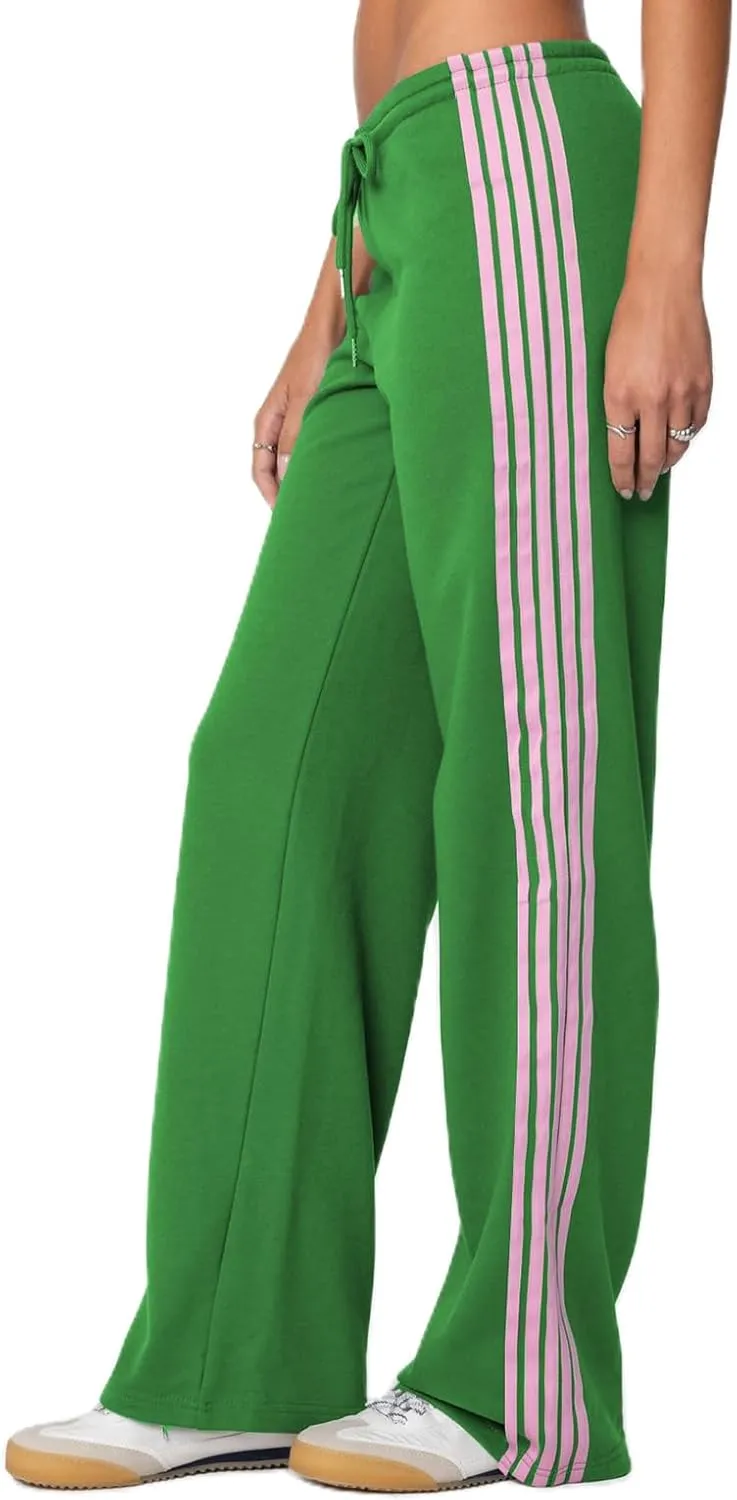 Track Pants Women Baggy Pants Drawstring Waist Striped Wide Leg Cargo Trousers Loose Parachute Y2k Sweatpants