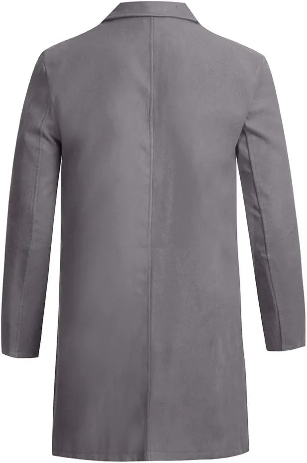 Trench Coat Men Men's Casual Notched Collar Plaid Single Breasted Wool Blend Formal Trench Top Coat