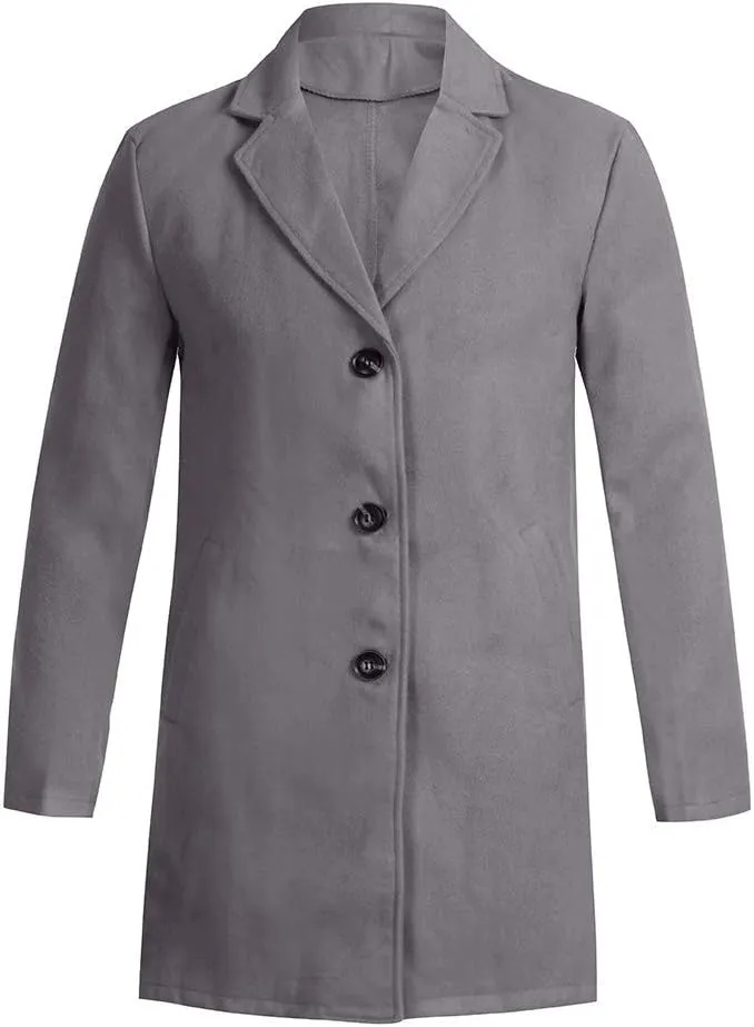 Trench Coat Men Men's Casual Notched Collar Plaid Single Breasted Wool Blend Formal Trench Top Coat