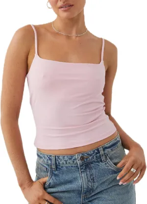 UAURORAO Women Sexy Scoop Neck Tank Top Adjustable Spaghetti Strap Camisole Shirts Slim Fitted Crop Top Basic Undershirt