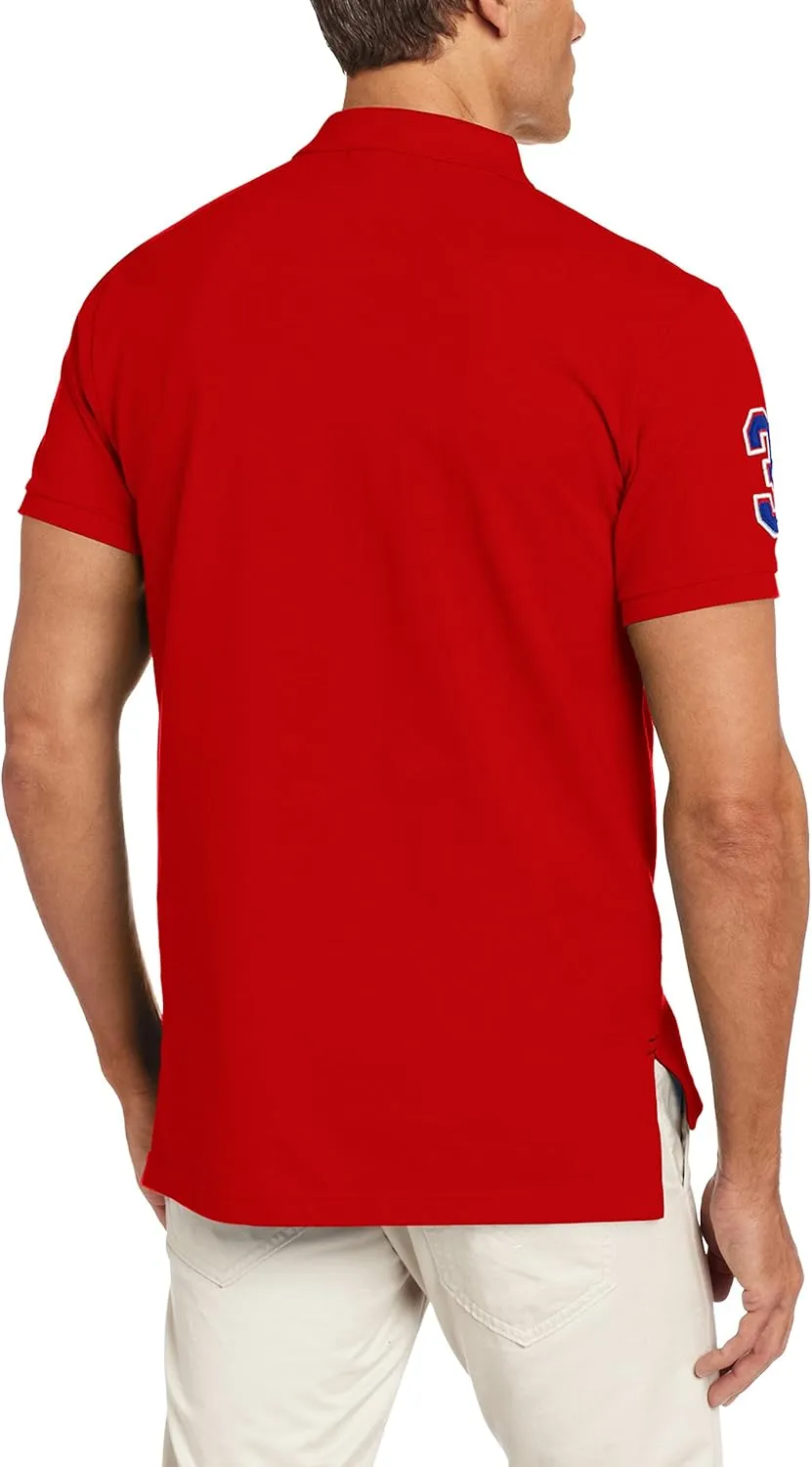 U.S. Polo Assn. Men's Short-Sleeve Polo Shirt with Applique, Casual Summer Slim Fit Polo Shirt with Contrast Color