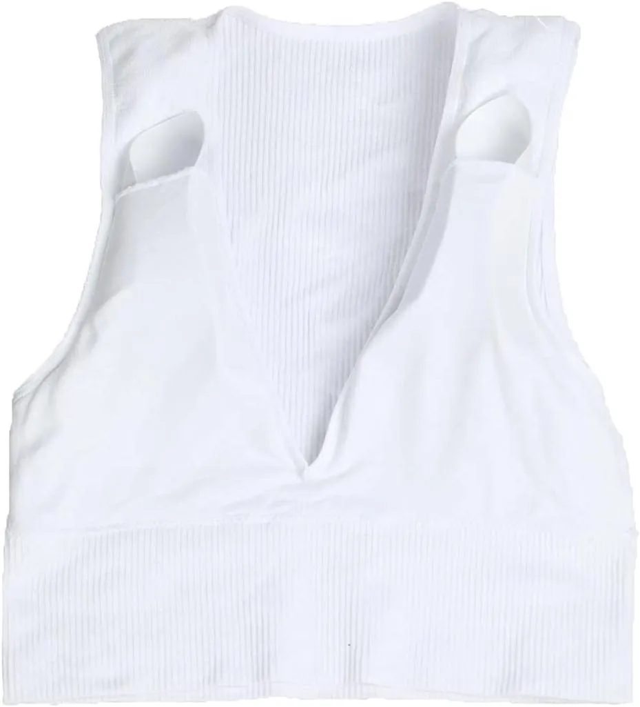 Venbond Women's Sexy Sleeveless Seamless Crop Top Deep Plunge V Neck Ribbed Tank Top with Removable Pads