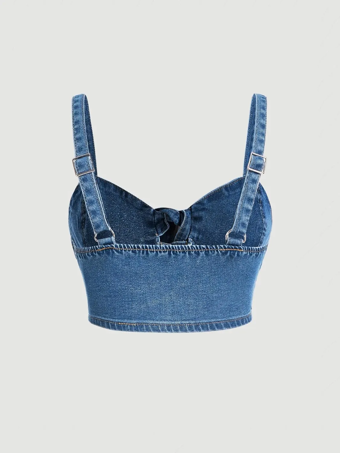 WDIRARA Women's Denim Tie Knot Tank Top Button Decor Sleeveless Y2k Jean Crop Top
