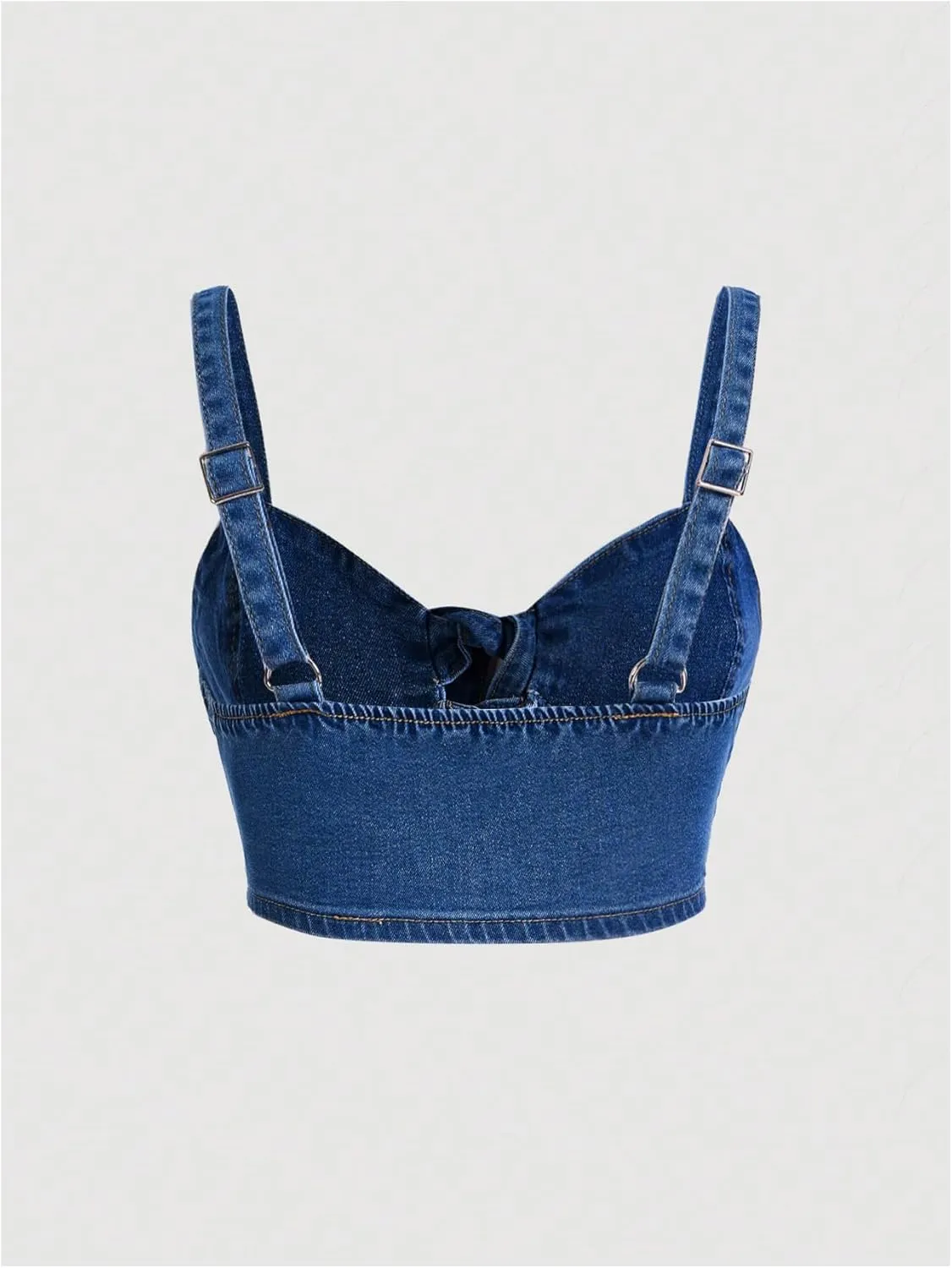 WDIRARA Women's Denim Tie Knot Tank Top Button Decor Sleeveless Y2k Jean Crop Top