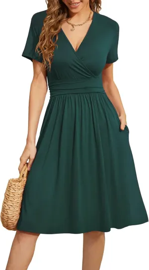 WEACZZY Women's Summer Short Sleeve Casual Dresses V-Neck Floral Party Dress with Pockets