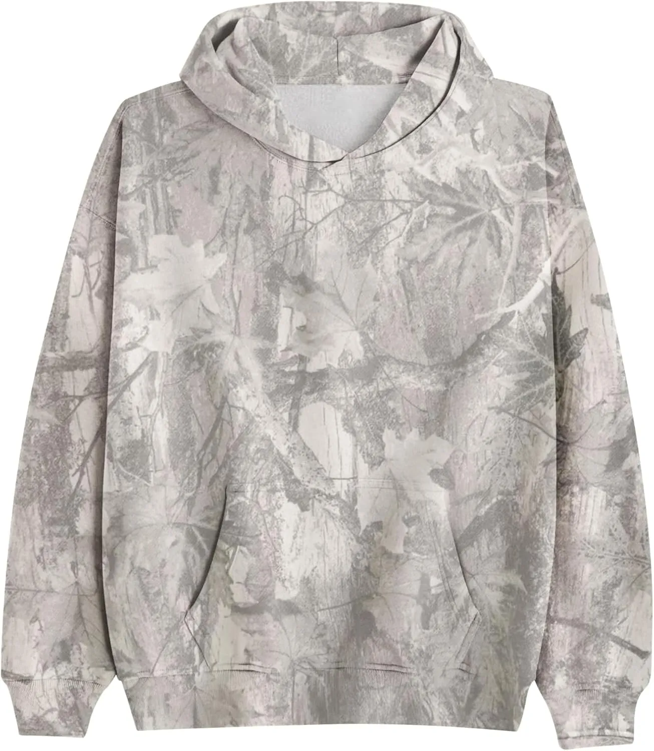 White Camo Hoodie Womens Maple Leaf Print Sweatshirt for Women Trendy Oversized Fleece Hoodies Pullover with Pockets