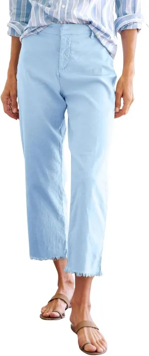 Wide Leg Dress Pants for Women Frayed Hem Elastic High Waisted Linen Pants Casual Summer Cropped Pants with Pockets