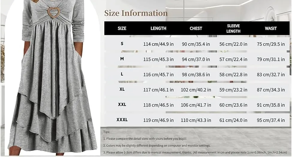 Winter Dresses for Women Wedding Guests Casual Cute Heart Long Sleeve Tiered Maxi Dress with Pockets Plus Size