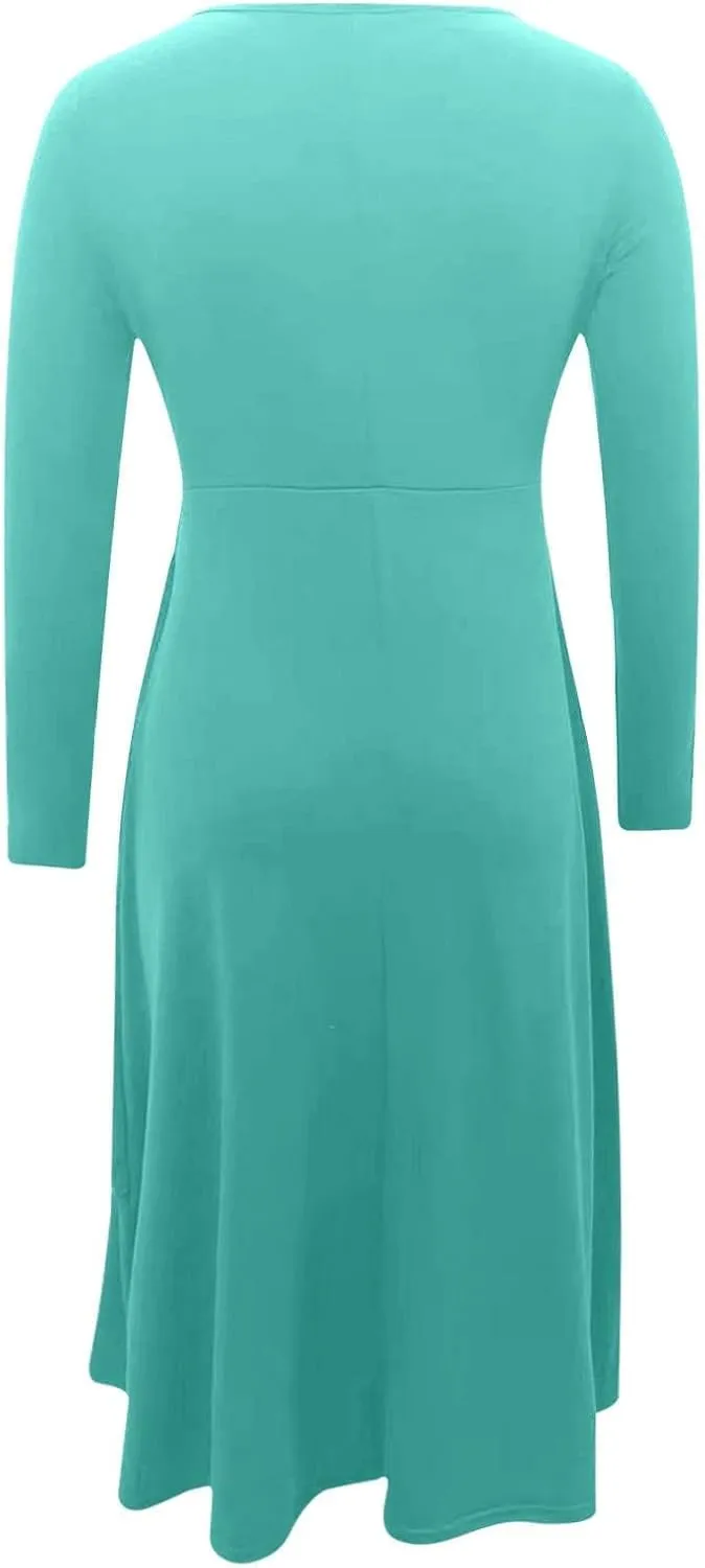 Winter Dresses for Women Wedding Guests Casual Cute Heart Long Sleeve Tiered Maxi Dress with Pockets Plus Size