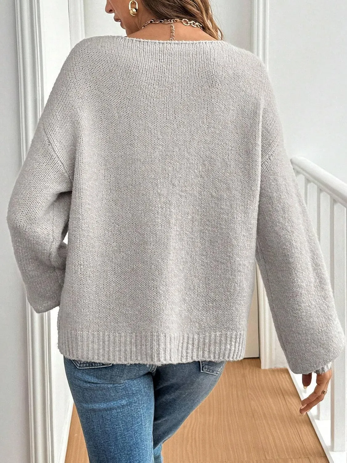 Women Casual Bow Tie Front Cardigan Sweater Solid Crew Neck Long Sleeve Self Tie Open Front Knit Sweater Top Fall