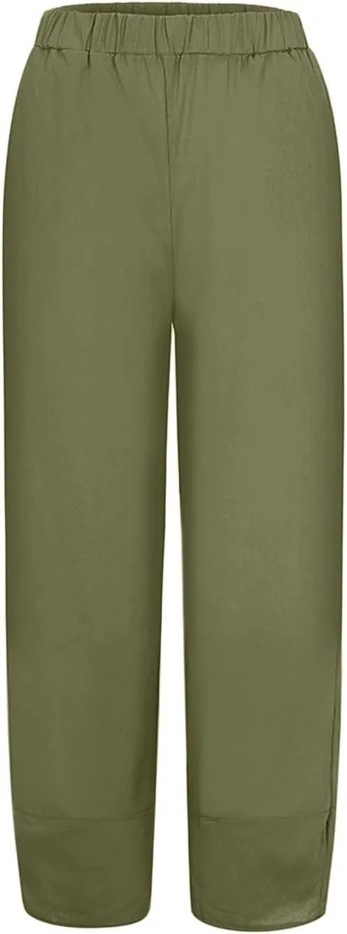 Women Cotton Linen Summer Comfy Palazzo Pants High Waist Wide Leg Loose Fit Palazzo Pants Beach