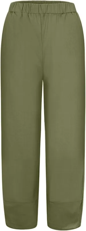 Women Cotton Linen Summer Comfy Palazzo Pants High Waist Wide Leg Loose Fit Palazzo Pants Beach