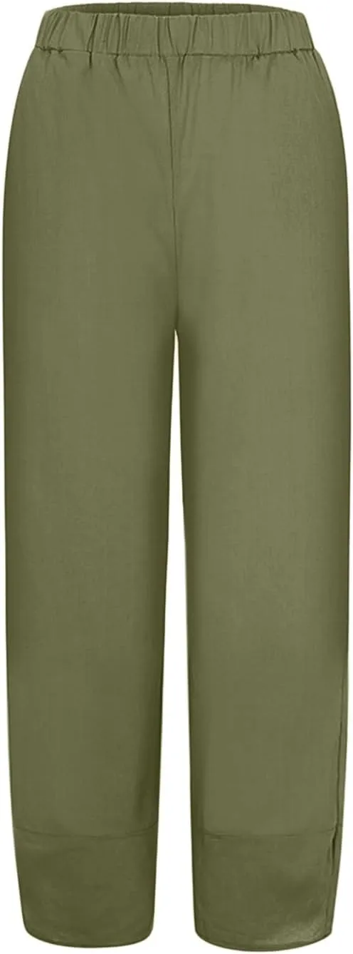 Women Cotton Linen Summer Comfy Palazzo Pants High Waist Wide Leg Loose Fit Palazzo Pants Beach