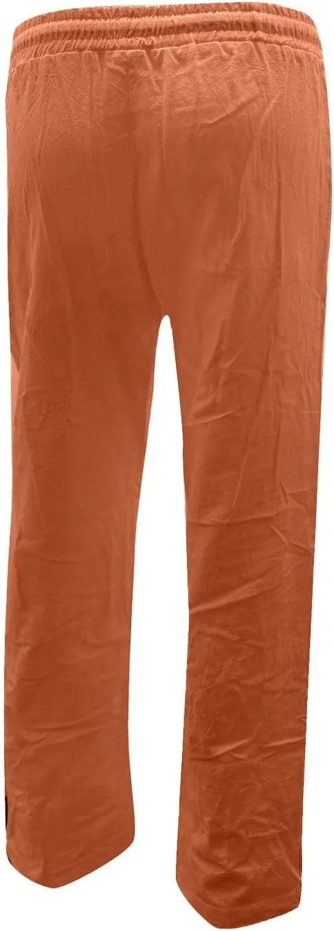 Women Cotton Linen Summer Fashion Pants Elastic Waist Wide Leg Loose Fit Palazzo Pants Beach