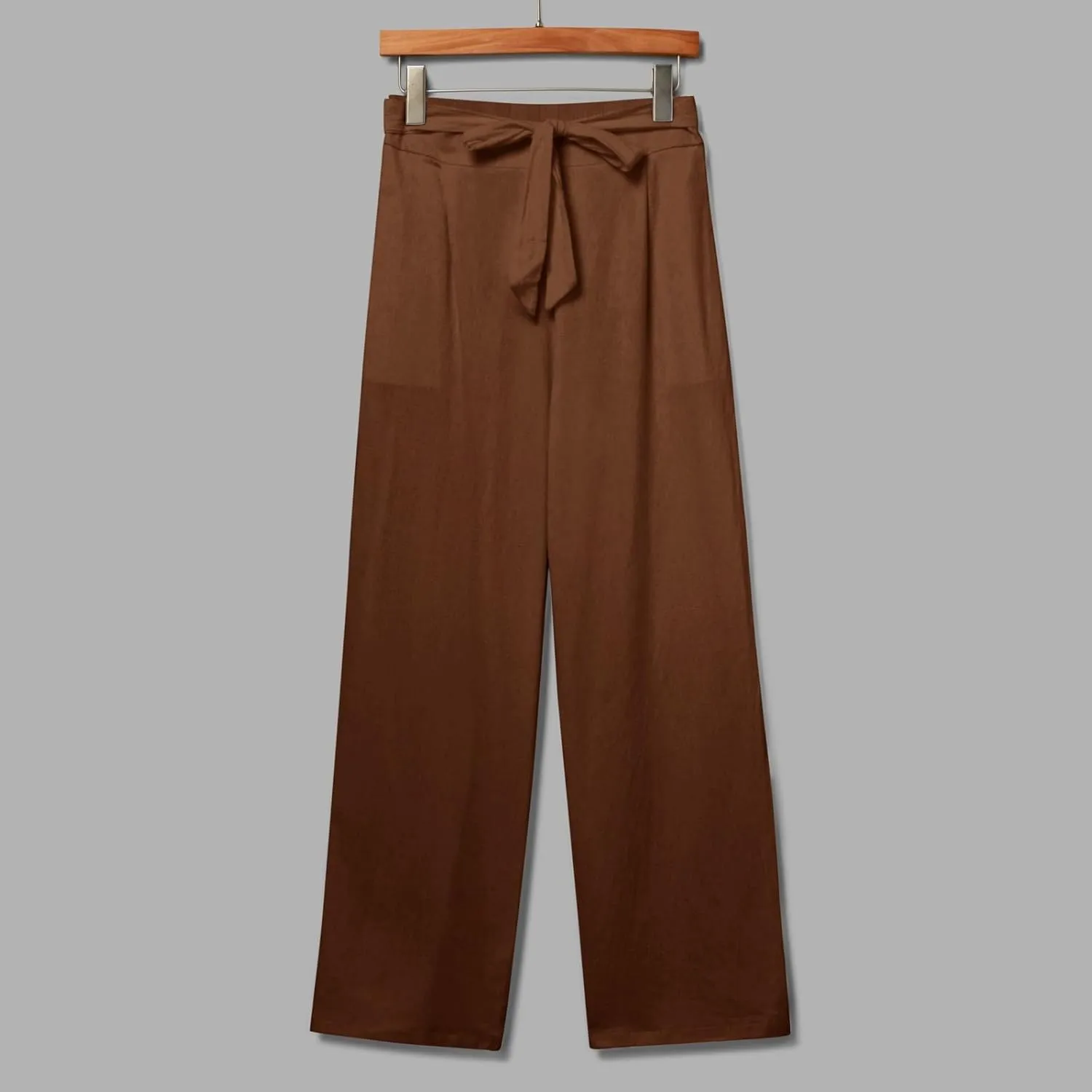 Women Cotton Linen Summer Flowy Pants Elastic Waist Wide Leg Slim-Fit Pants Office