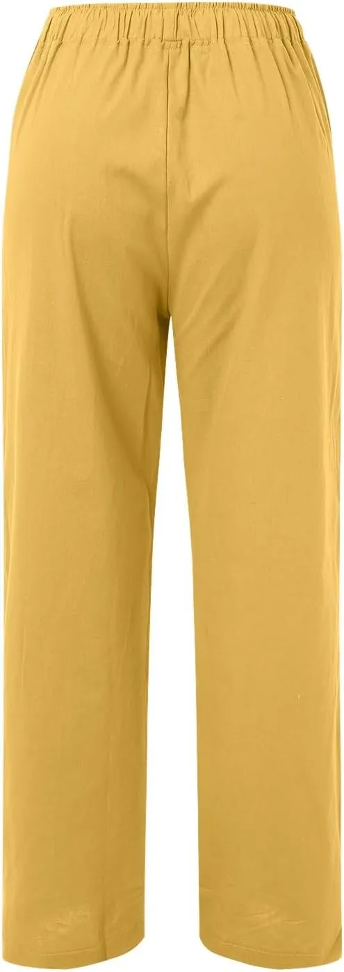 Women High Waisted Wide Leg Pants Fashion Drawstring Elastic Trousers Comfy Straight Leg Long Pants with Pockets