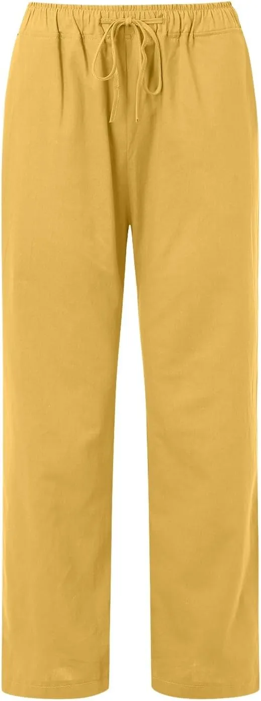 Women High Waisted Wide Leg Pants Fashion Drawstring Elastic Trousers Comfy Straight Leg Long Pants with Pockets