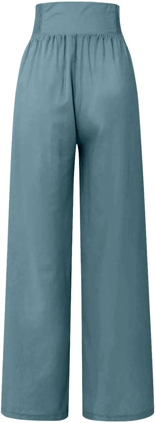 Women Linen Palazzo Pants Summer Trendy Wide Leg High Waist Casual Lounge Pant 2025 Beach Travel Vacation Outfits