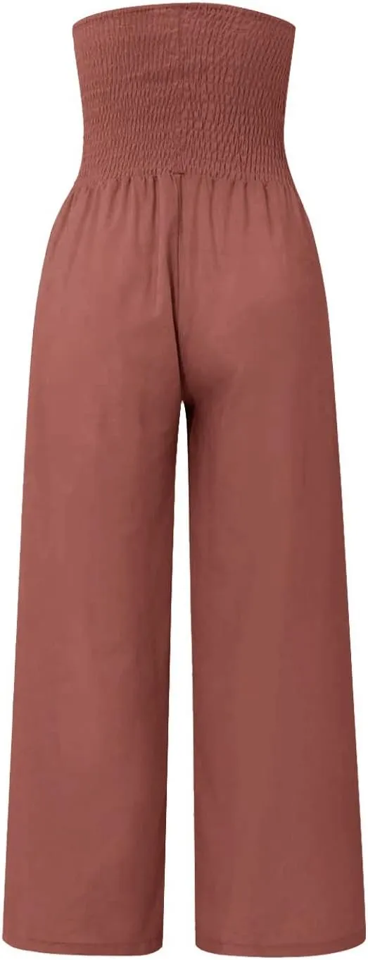 Women Linen Summer Trendy Pants Elastic Waist Ankle Length Slim Fit Pant Trousers Office