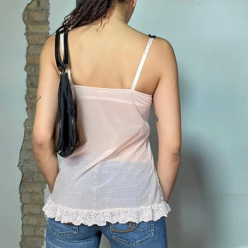 Women Ruffle Trim Crop Camisoles Sheer Mesh Backless Cami Top Open Front Crop Top Slim Fit Streetwear