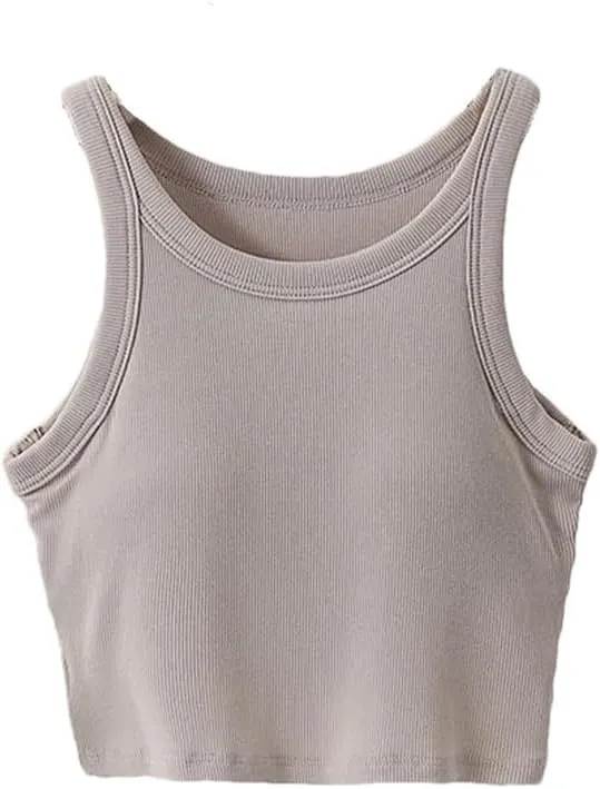 Women Short Camisole Round Neck Sexy Tight Crop Tops Elastic Party Top Solid Color Summer Tank Top