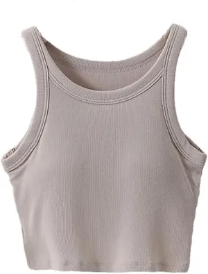 Women Short Camisole Round Neck Sexy Tight Crop Tops Elastic Party Top Solid Color Summer Tank Top
