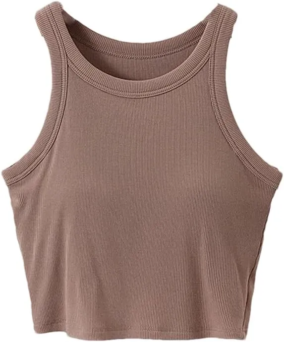 Women Short Camisole Round Neck Sexy Tight Crop Tops Elastic Party Top Solid Color Summer Tank Top