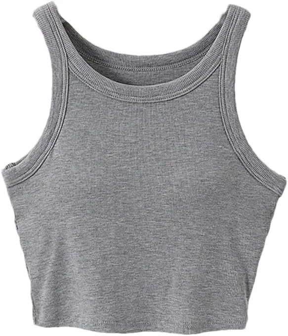 Women Short Camisole Round Neck Sexy Tight Crop Tops Elastic Party Top Solid Color Summer Tank Top