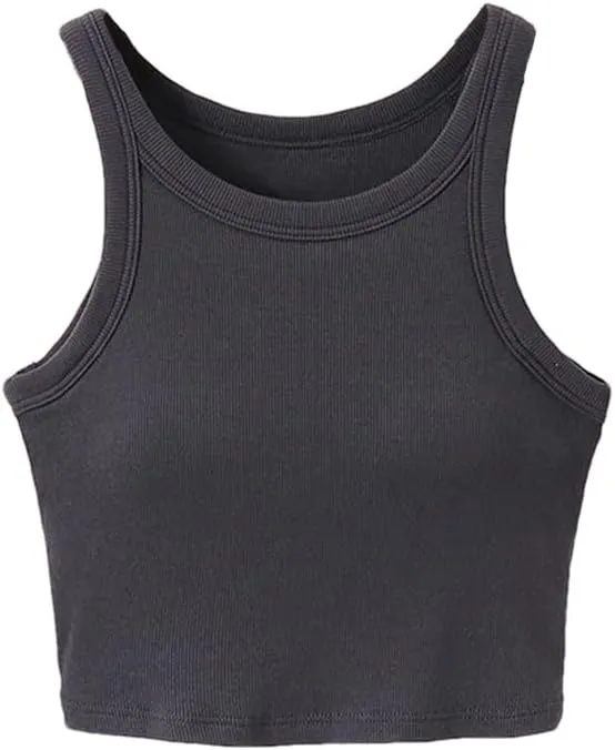 Women Short Camisole Round Neck Sexy Tight Crop Tops Elastic Party Top Solid Color Summer Tank Top