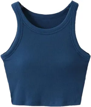Women Short Camisole Round Neck Sexy Tight Crop Tops Elastic Party Top Solid Color Summer Tank Top