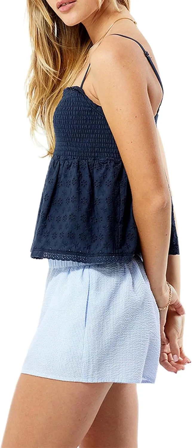 Women Smocked Babydoll Camisoles Y2k Floral Embroidered Square Neck Ruffle Tank Top Vintage Flowy Peplum Cami Top