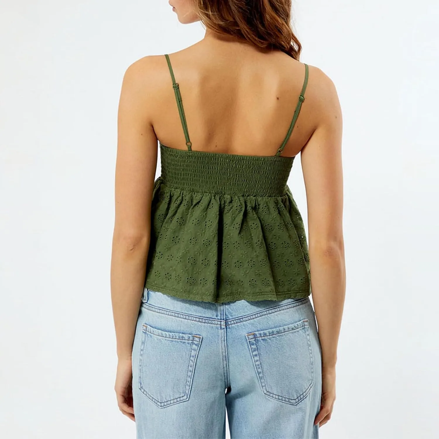 Women Smocked Babydoll Camisoles Y2k Floral Embroidered Square Neck Ruffle Tank Top Vintage Flowy Peplum Cami Top