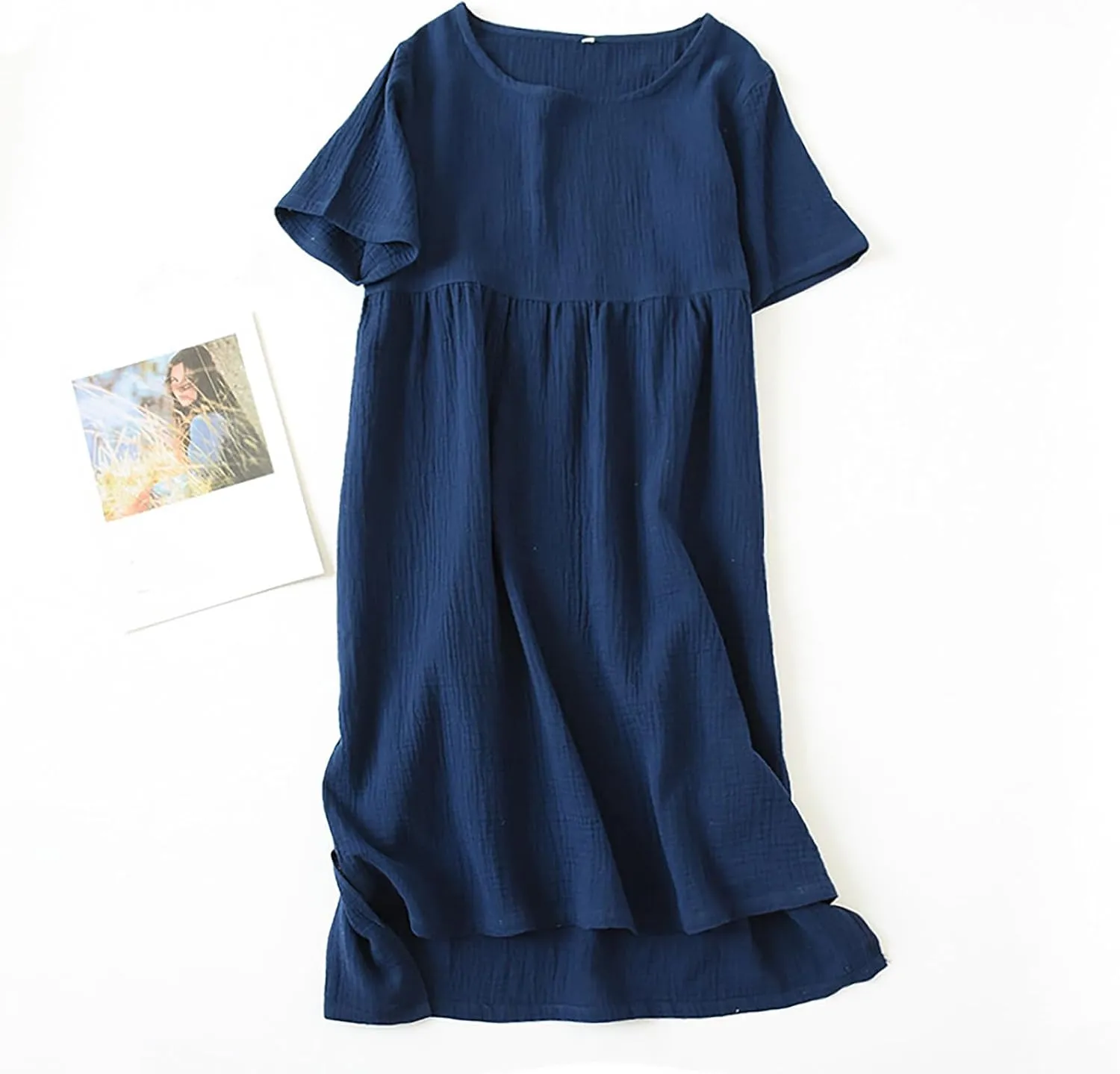 Women Summer Short Sleeve Midi Shirt Dress Casual Crew Neck High-Low Split Hem Shift Dresses Soft Lightweight Loungewear