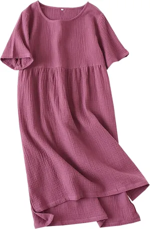 Women Summer Short Sleeve Midi Shirt Dress Casual Crew Neck High-Low Split Hem Shift Dresses Soft Lightweight Loungewear