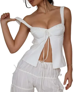 Women Vintage Low Cut Cami Top Sexy Spaghetti Strap Slim Fit Camisole Backless Tank Top Y2k Streetwear