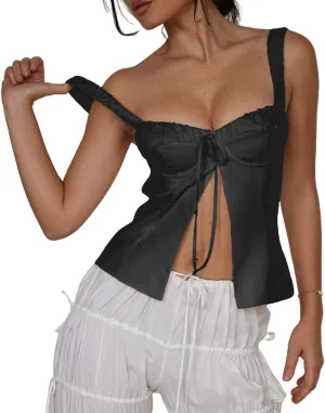 Women Vintage Low Cut Cami Top Sexy Spaghetti Strap Slim Fit Camisole Backless Tank Top Y2k Streetwear
