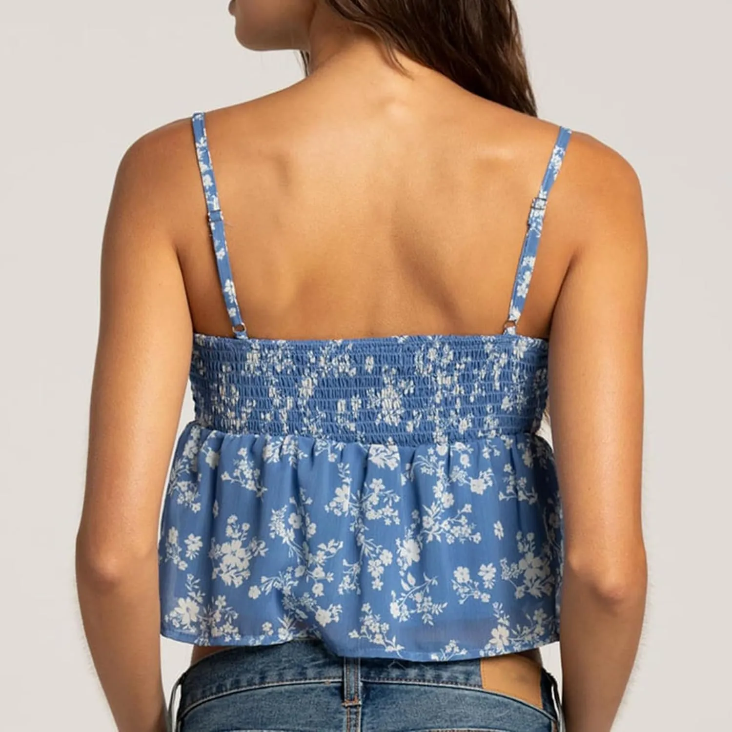 Women Y2k Cami Tank Top Spaghetti Strap Floral Print Ruffle Hem Camisole Flowy Summer Going Out Top