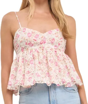 Women Y2k Cami Tank Top Spaghetti Strap Floral Print Ruffle Hem Camisole Flowy Summer Going Out Top