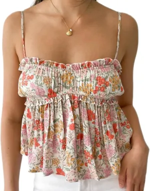Women Y2k Cami Tank Top Spaghetti Strap Floral Print Ruffle Hem Camisole Flowy Summer Going Out Top