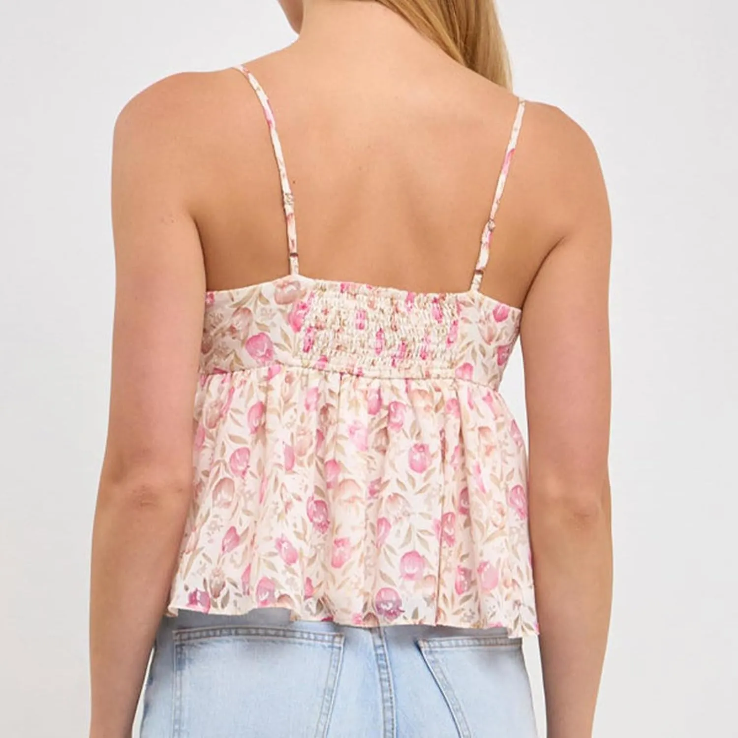 Women Y2k Cami Tank Top Spaghetti Strap Floral Print Ruffle Hem Camisole Flowy Summer Going Out Top
