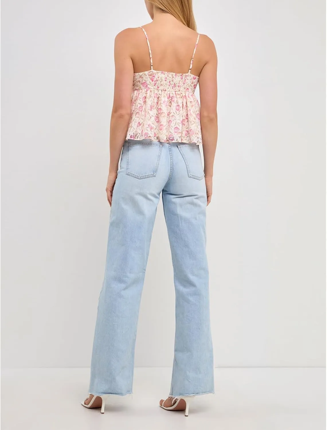 Women Y2k Cami Tank Top Spaghetti Strap Floral Print Ruffle Hem Camisole Flowy Summer Going Out Top