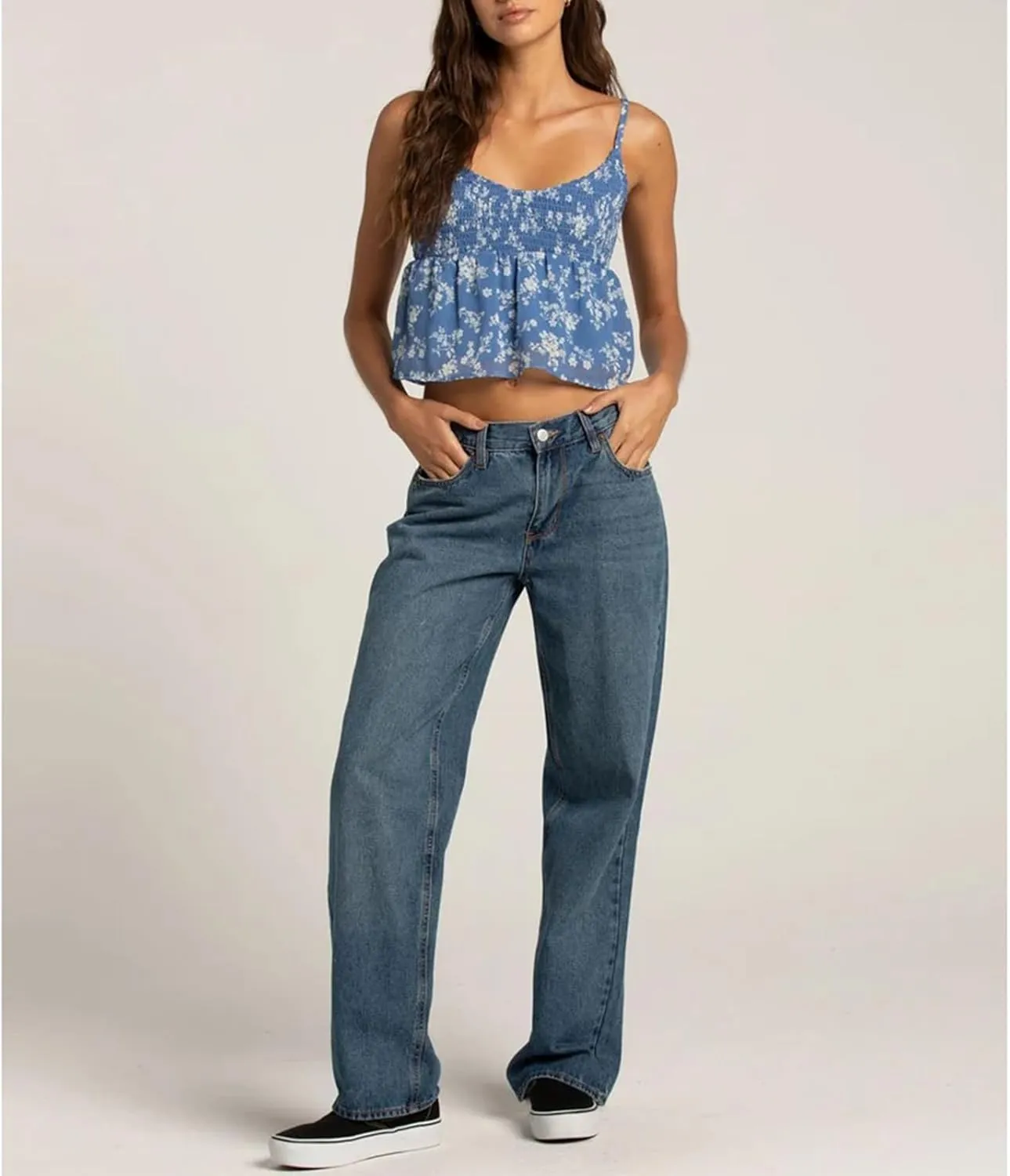 Women Y2k Cami Tank Top Spaghetti Strap Floral Print Ruffle Hem Camisole Flowy Summer Going Out Top