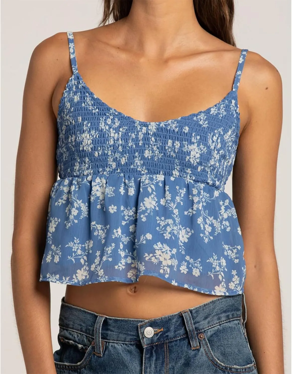 Women Y2k Cami Tank Top Spaghetti Strap Floral Print Ruffle Hem Camisole Flowy Summer Going Out Top
