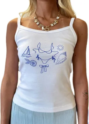 Women Y2K Cute Graphic Cami Top Floral Print Sleeveless Scoop Neck Tank Top Summer Going Out Camisole