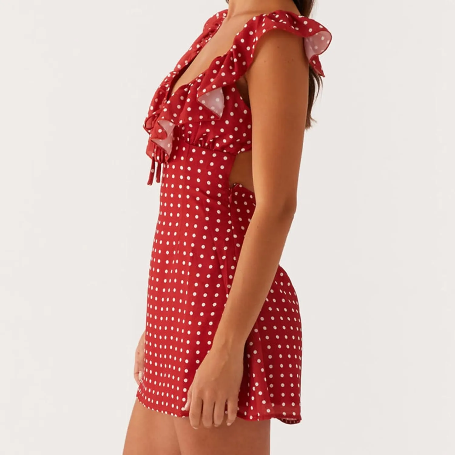 Women Y2K Floral Bodycon Mini Dress Summer Sleeveless Backless Tie-up Ruffle V-Neck Coquette Sundresses
